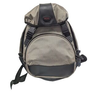 TUMI Backpack T2 Black Grey Nylon‎ Leather Trim Travel Backpack Bag